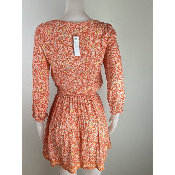 F. Poupette St Barth Dress Sise XS Multicolor Floral Orange 3/4 Sleeve. NWT - Picture 4 of 12